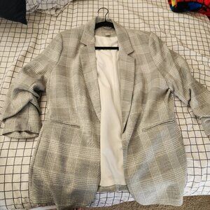 H&M Womens Loose Fit Blazer and Dress Pants Plaid Set